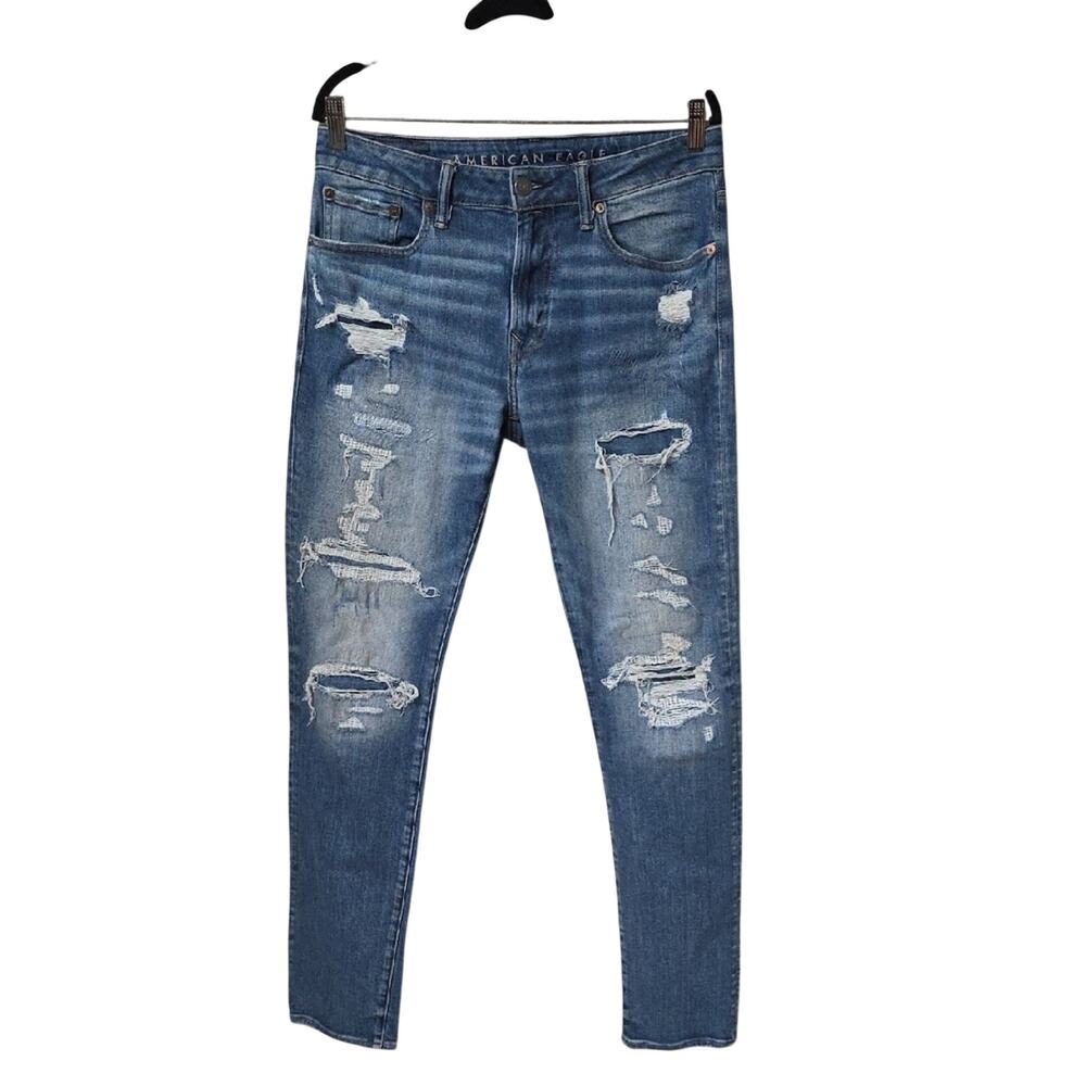 American Eagle Outfitters Slim Blue Denim Distressed Jeans Medium Wash Men 32x34